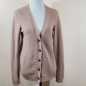 Ann Taylor tan and gold shimmery wool cardigan sweater Women's size medium